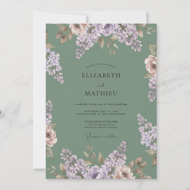 Invitación Boda Encantada Floral Salvia (Anverso)