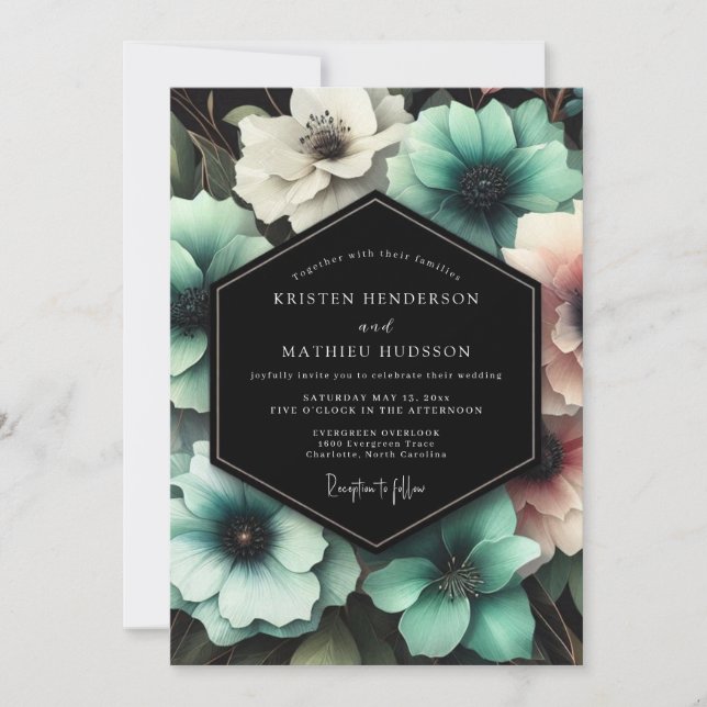 Invitación Boda Encantada Floral Turquesa (Anverso)