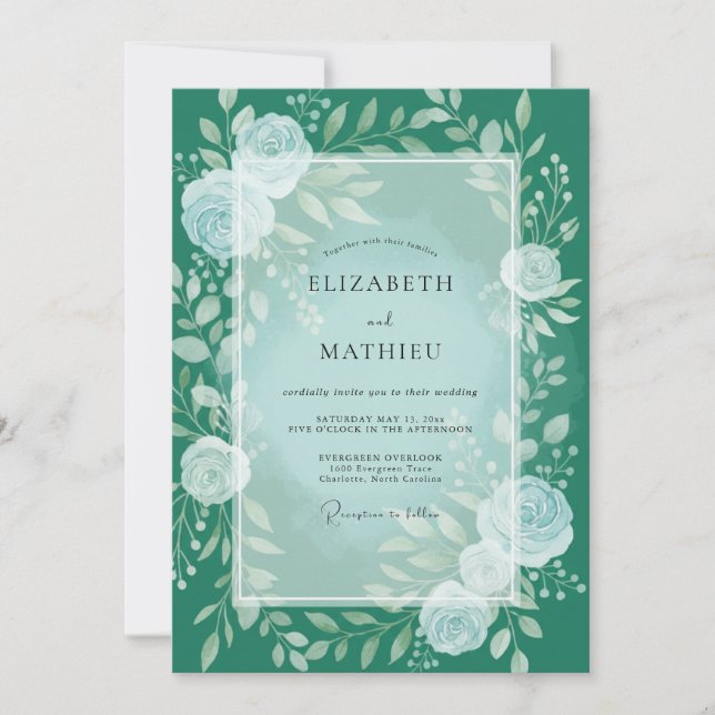 Invitación Boda Encantada Floral Turquesa (Anverso)