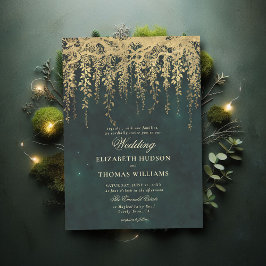 Invitación Boda encantado de la vegetación de oro colgante fo
