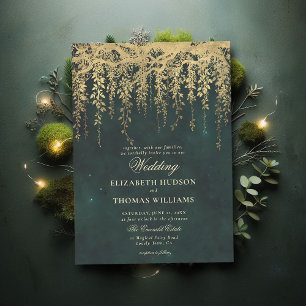 Invitación Boda encantado de la vegetación de oro colgante fo