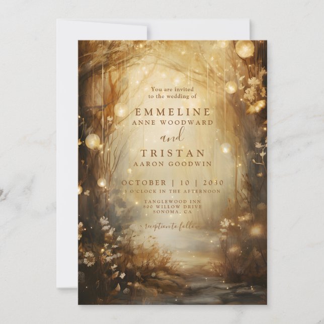 Invitación Boda encantado de linternas brillantes del bosque  (Anverso)