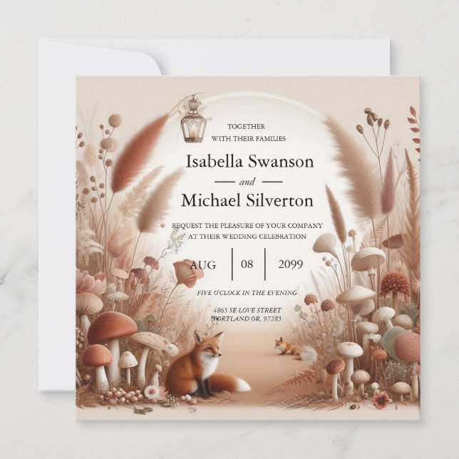 Invitación Boda encantado de los zorros forestales otoñales (Anverso)