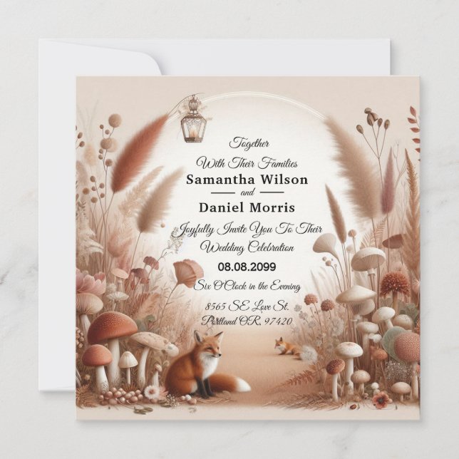 Invitación Boda encantado de los zorros forestales otoñales (Anverso)