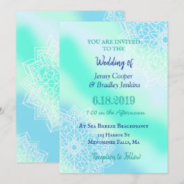Invitación Boda encantado de Mandala azul y Verde azulado