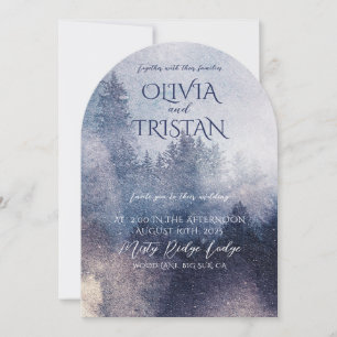 Invitación Boda encantado de pinos con niebla forestal rústic