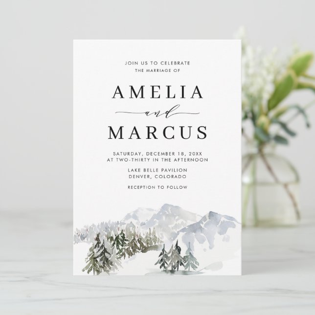 Invitación Boda encantado de Snowy Winter Forest Woodland (Anverso de pie)