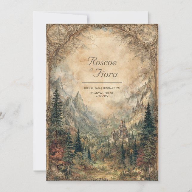 Invitación Boda encantado del castillo de Mystic Valley (Anverso)