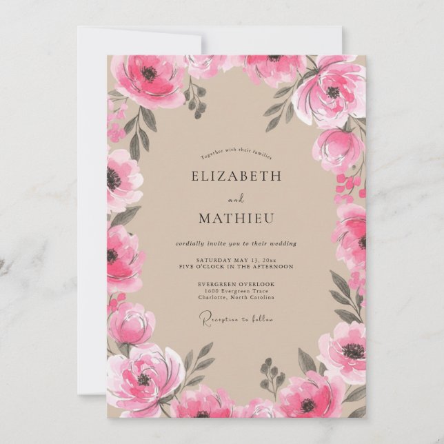 Invitación Boda Encantadora de Campo Magenta (Anverso)