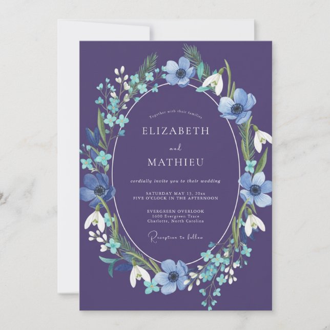 Invitación Boda Encantadora de Invierno Violeta (Anverso)