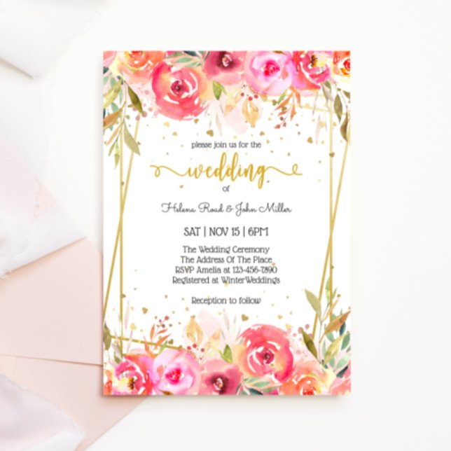 Invitación Boda encantadora de la flor acuática rosa (Subido por el creador)