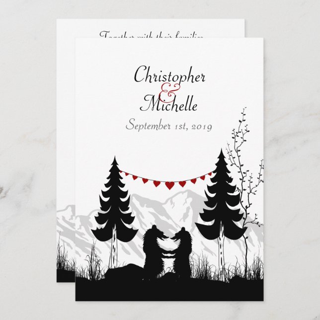 Invitación Boda encantadora de los osos de la montaña de Silh (Anverso / Reverso)