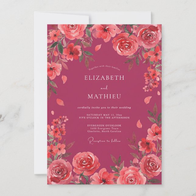 Invitación Boda encantadora de magenta de primavera (Anverso)