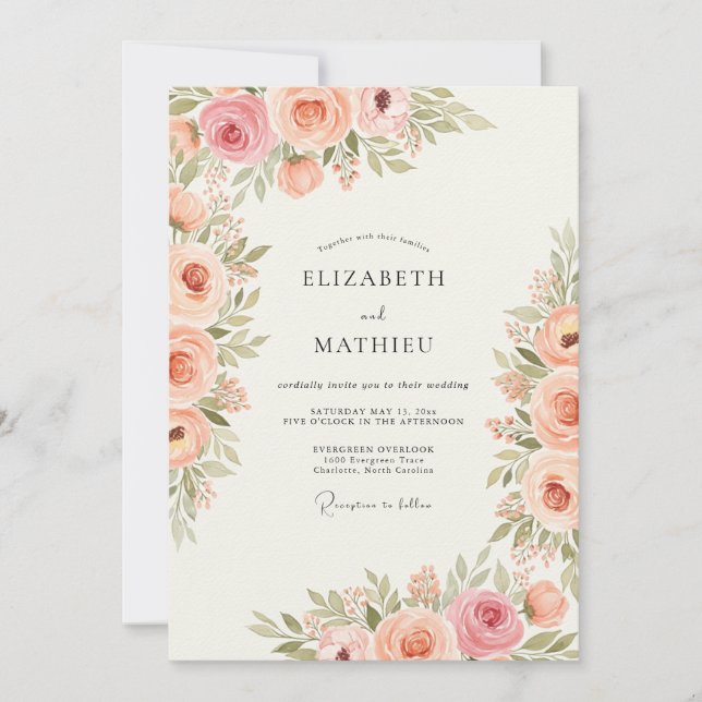Invitación Boda encantadora de melocotón de primavera (Anverso)