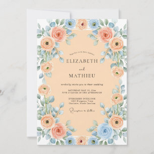 Invitación Boda encantadora de primavera azul albaricoque