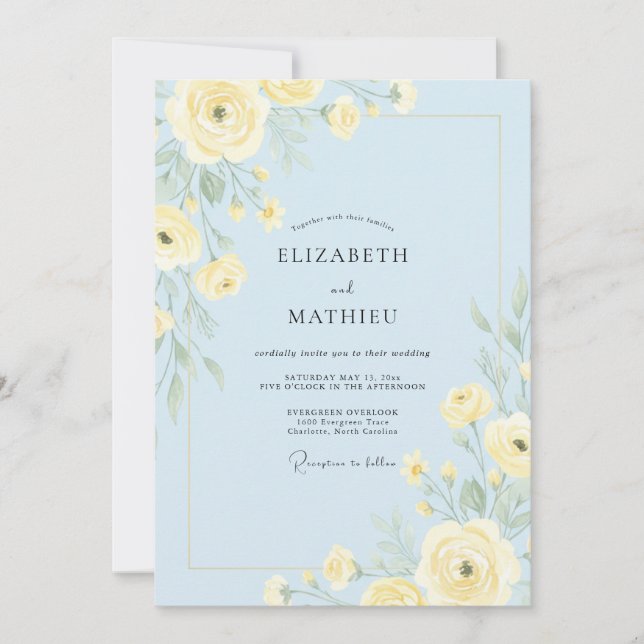 Invitación Boda encantadora de primavera azul pálido (Anverso)