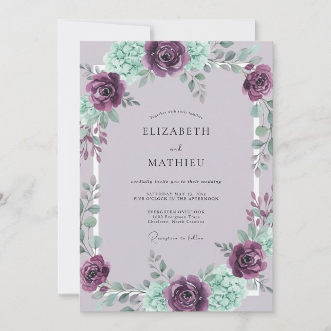 Invitación Boda encantadora de primavera con ciruela y menta (Anverso)