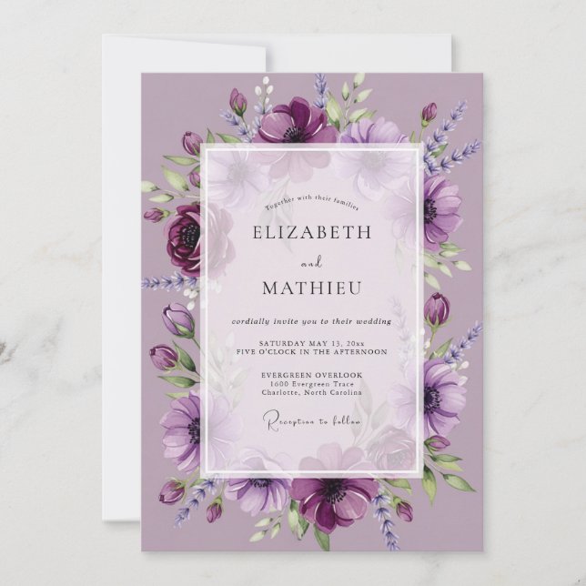 Invitación Boda encantadora de primavera con lilas (Anverso)