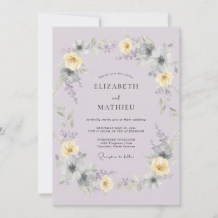 Invitación Boda encantadora de primavera en amarillo y lavand