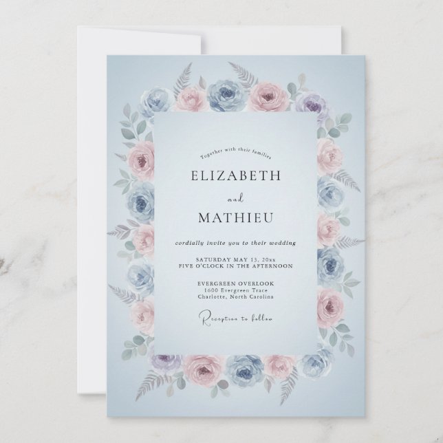 Invitación Boda encantadora de primavera en azul bebé (Anverso)