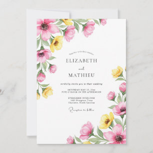 Invitación Boda Encantadora de Primavera en Rosa y Amarillo
