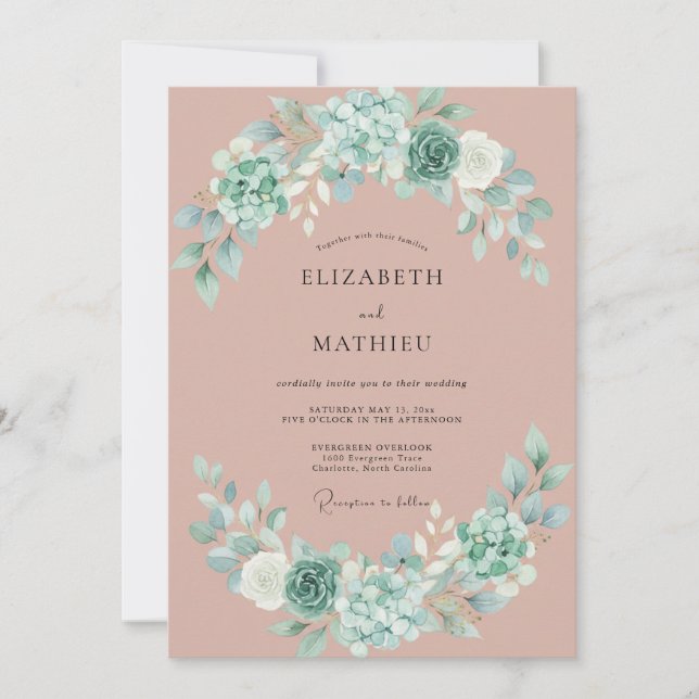 Invitación Boda Encantadora de Suculentas Malva (Anverso)