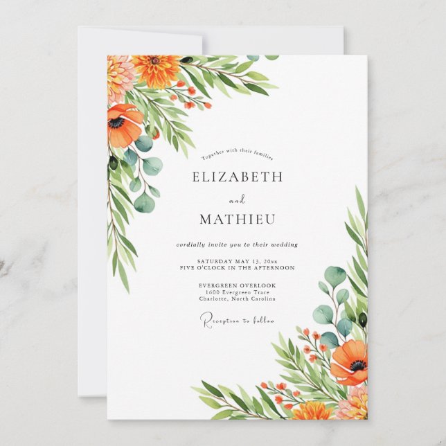 Invitación Boda encantadora de verano naranja (Anverso)