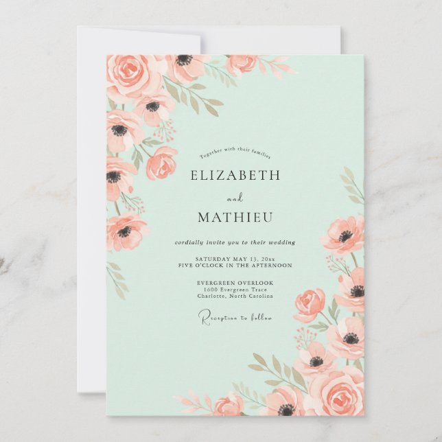 Invitación Boda Encantadora de Verde Menta en Primavera (Anverso)