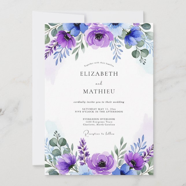 Invitación Boda encantadora de violeta en primavera (Anverso)
