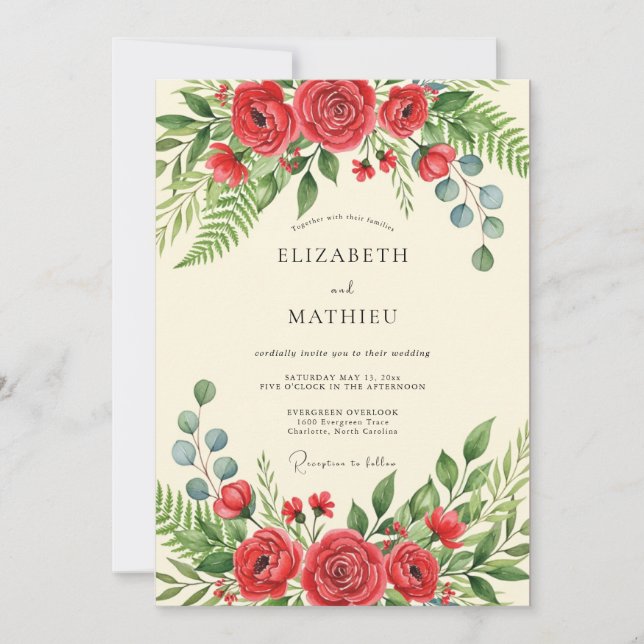 Invitación Boda Encantadora en el Bosque Rojo (Anverso)