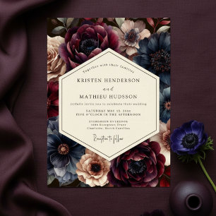 Invitación Boda Encantadora Floral Borgoña