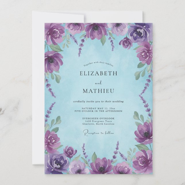 Invitación Boda Encantamiento Floral Amatista (Anverso)