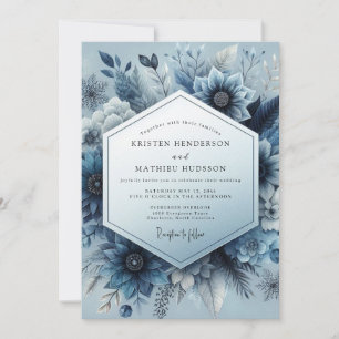 Invitación Boda Encantamiento Floral Azul Pizarra