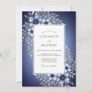 Invitación Boda Encantamiento Floral Azul Profundo