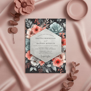 Invitación Boda Encantamiento Floral Coral Teal
