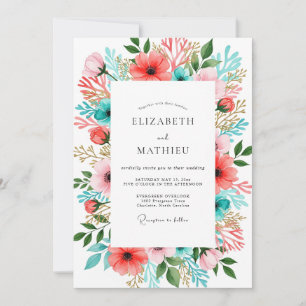 Invitación Boda Encantamiento Floral Coral Turquesa