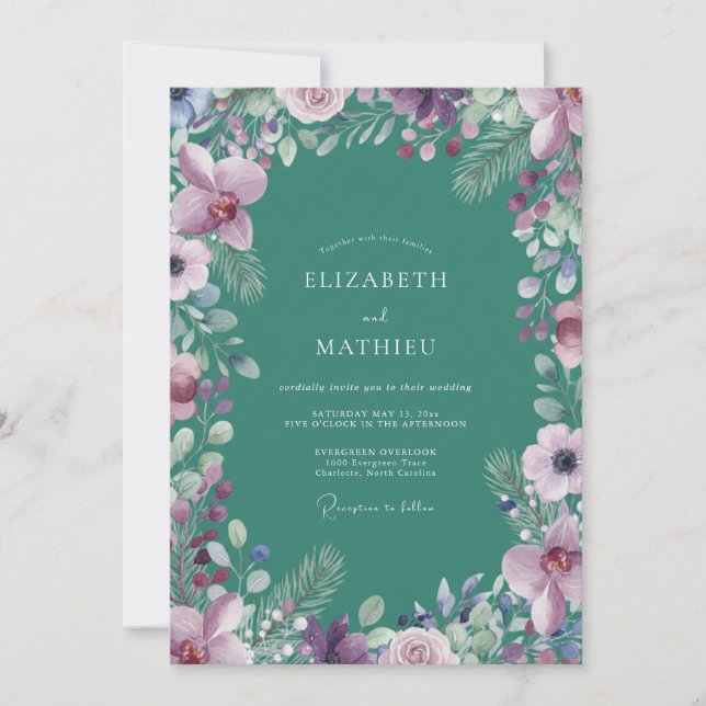 Invitación Boda Encantamiento Floral Esmeralda (Anverso)