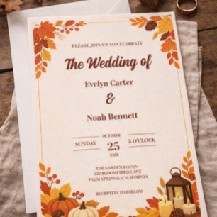 Invitación Boda Encanto Estacional de Hojas de Otoño