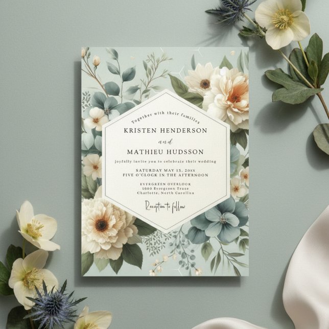 Invitación Boda Encanto Floral Azul Pálido (Subido por el creador)