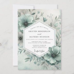 Invitación Boda Encanto Floral Azul Polvoriento
