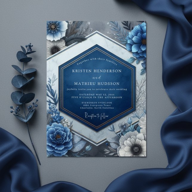 Invitación Boda Encanto Floral Azul Profundo (Subido por el creador)