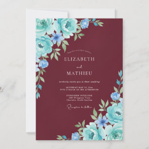 Invitación Boda Encanto Floral Borgoña