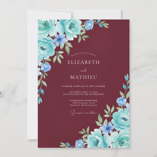 Invitación Boda Encanto Floral Borgoña (Anverso)