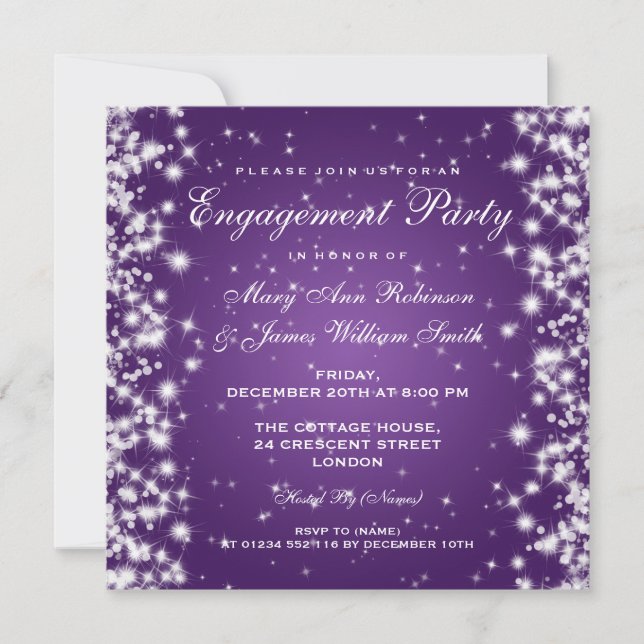 Invitación Boda Engagement Winter Sparkle Purple (Anverso)