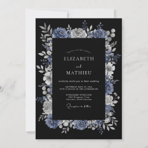 Invitación Boda enigmática de invierno en azul polvoriento