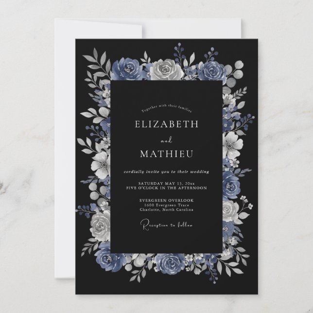 Invitación Boda enigmática de invierno en azul polvoriento (Anverso)