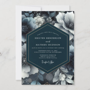 Invitación Boda enigmática de invierno en azul verde oscuro