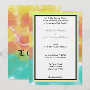 Invitación Boda enmarcada con acuarelas geométricas modernas