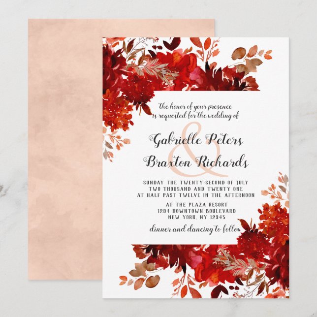 Invitación Boda enmarcado de floral de belleza rústica (Anverso / Reverso)