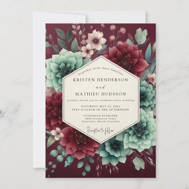 Invitación Boda Ensamblaje Flor Burgundy (Anverso)